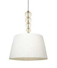 Lampadario Sospensione in Vetro Cristallo Soffiato Ambra con Paralume Avorio 