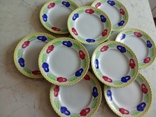 LOTTO 10 PIATTI FRUTTA DOLCE CERAMICA GALVANI PORDENONE FIORI DIPINTI MANO CM 19