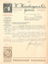 1933 GENOVA Ditta W. HOMBERGER Elettrodi ARCOS Lettera commerciale