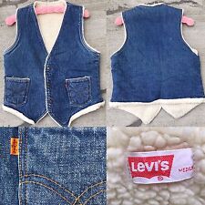 Gilet vintage Levis arancione tab sherpa foderato denim uomo M 70s Western Ranch USA