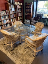 Set da pranzo Henry Link in vimini con 4 sedie e tavolo rotondo con piano in vetro stile costiero