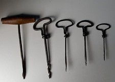 5 ANTICHI SUCCHIELLI IN  FERRO MANICO FORA LEGNO TRAPANO A MANO TRIVELLA
