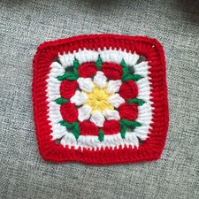 20pcs Handmade Crochet Red Flower Granny Squares Blocks 8.5cm