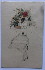 Cartolina donnine abito vaso fiori cappello liberty T8