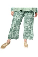 LOGO Pantalone donna in maglia waffle gamba larga verde granito