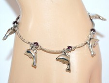 CAVIGLIERA argento donna strass viola ragazza ciondoli delfini brillantini UF20