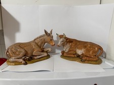 Lotto di 2 Statuine presepe - FONTANINI - Bue e Asinello - 1983 - 16cm
