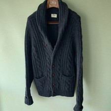 Cardigan William Lockie collo sciallato lana maglia grigio giacca taglia 40 made in Scozia