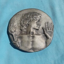 MEDAGLIA PLACCA IN BRONZO ARGENTATO EMILIO GRECO CONI mm. 100, gr. 485 anni '60