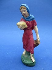 STATUINA DEL PRESEPE IN GESSO - RAGAZZA CHE PORTA VIVERI -