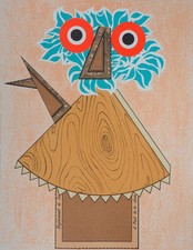 Enrico baj gufo litografia - enrico,