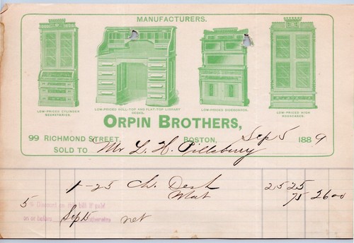 1889 orpin brothers billhead - 1889,