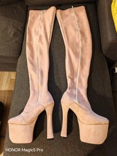 Stivali  Rosa Coscia Alta Con Tacco