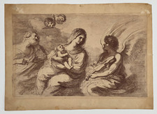 BARTOLOZZI BARBIERI ITALIANO INCISIONE TONO SEPPIA ANGELO VERGINE BAMBINO con VIOLINO