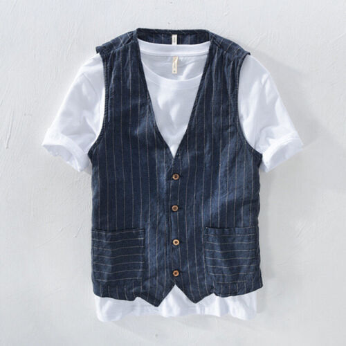 Gilet uomo cotone lino righe
