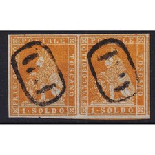 TOSCANA 1851 COPPIA 1 SOLDO BISTRO ARANCIO N.2d US. CERT. MARGINATA