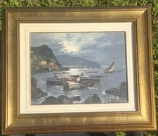 Dipinto Olio Su Tela PAESAGGIO MARINO del Pittore MARIO GALANTI (misure 63 x 53)