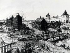 Foto vintage Russia, Acquererello del pittore Orlov, La città Bianca, Anni '60