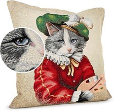 Cuscino decorativo gatto Michelangelo per divano tessuto Lavorazione Gobelin