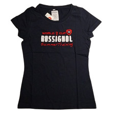 T-shirt donna ROSSIGNOL blu navy mondiali sci manica corta nuova con etichetta