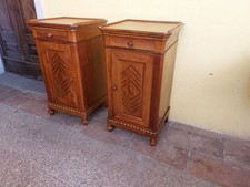COPPIA DI ANTICHI COMODINI CARLO X '800 MASSELLO DI CILIEGIO INIZIALI VG INTARSI