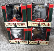 Lotto di 4 BOTTIGLIE CONTORNO COCA-COLA COLLEZIONE Natale ORNAMENTI EUC anni '90