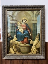 quadro Madonna Del Rosario Di Pompei oleografia d'epoca Con Cornice In Legno