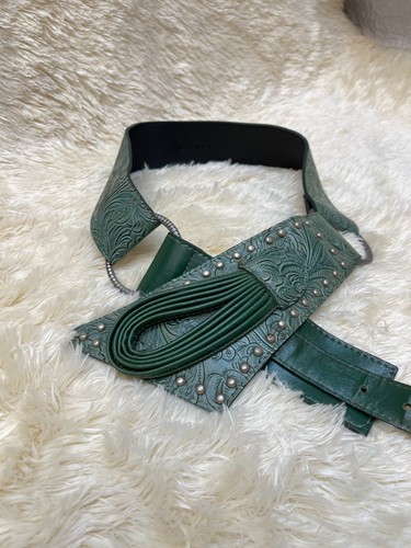 Cintura vintage pelle verde - cintura,