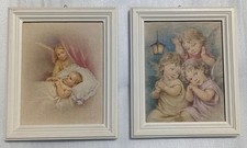 Olio su tela 2 Quadri Dipinto ritratto Bambino Angioletti vintage anni '70