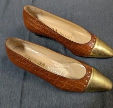 SCARPE PRADA Décolleté Tacco Basso - Punta oro - In Coccodrillo