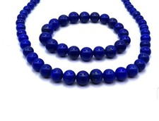 Parure collana bracciale vero lapislazzulo 8 mm GARANZIA pietre naturali NUOVA