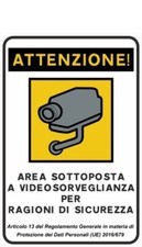 CARTELLO TARGA AREA VIDEOSORVEGLIATA SOTTOPOSTA VIDEOSORVEGLIANZA CM 22x15 CM