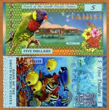 Stati del Pacifico meridionale, $ 5 Tahiti 2015, emissione privata polimero, UNC