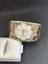 Ancien Bracelet Alpacca Hechoen Mexico Jonc Coquilles Ormeaux