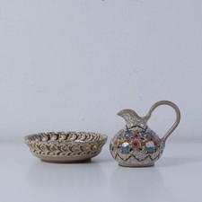 Coppia ceramiche Molaroni Pesaro brocca e piatto ciotola dipinti a mano 