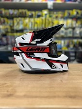 NUOVO CASCO LEATT 7.5 V26 LUCIDO MOTOCROSS ENDURO CON OCCHIALI BIANCO ROSSO