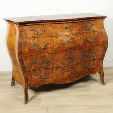 Comò cassettone antico in stile Luigi XV bombato intarsiato mobile in legno