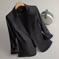 Blazer Donna Elegante Nero Slim Fit Effetto Raso Ufficio Giacca Tailleur 39275