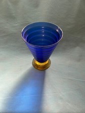 Vaso Elegante Blu e Oro in Vetro di Murano Autentico