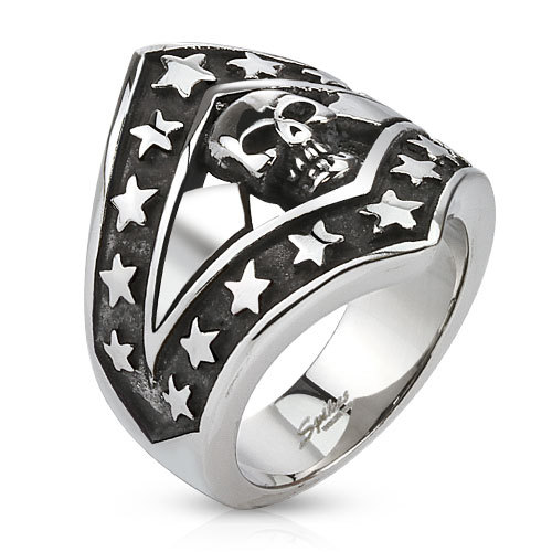 Teschio anello scudo stars - teschio,