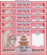 NEPAL 5 RUPIE nd 1985 insegna 13 lotto 5 banconote P 30a (5) UNC spedizione gratuita da 100$