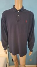 POLO RALPH LAUREN BLU SCURO LOGO ROSSO UOMO TAGLIA L MANICA LUNGA 100% COTONE
