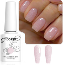 Smalto Gel Semipermanente Trasparente Glitterato Rosa Nudo, Jelly Lattiginoso Gl