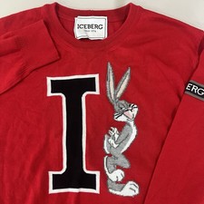 Maglione maglia rosso Iceberg Bugs Bunny || Looney Tunes || lana vergine || Natale
