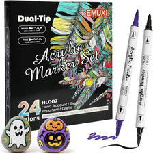 Pennarelli Acrilici a Doppia Punta (Fine E Pennello) - 24 Colori per Dipingere S