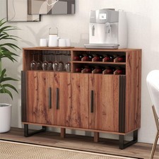 Credenza grande in legno per wine bar con portabottiglie e portabicchieri, rustica