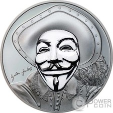 HISTORIC GUY FAWKES MASK II Anonymous 1 oz moneta argento 5$ Isole Cook 2017