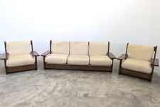 Divano - Legno, Tessuto - Set da salotto - Divano tre posti e 2 poltrone