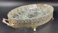 Antipastiera Salsiera Vintage cristallo molato 5 scomparti base ricamo metallo