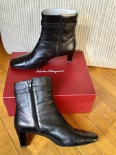 SALVATORE FERRAGAMO TERRY 39.5  9 C TACCO 5 NERO KID STIVALETTO SCARPE DONNA